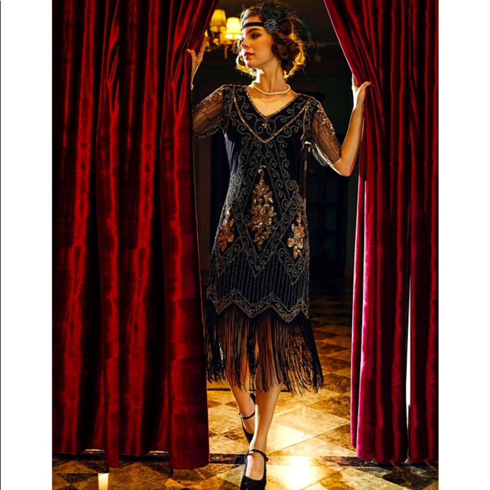 1920s Fringed Sequin Dress Roaring 20s Flapper Fancy Dress Gatsby Costume Dress